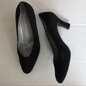 Charles Jourdan black leather suede pump heels 8